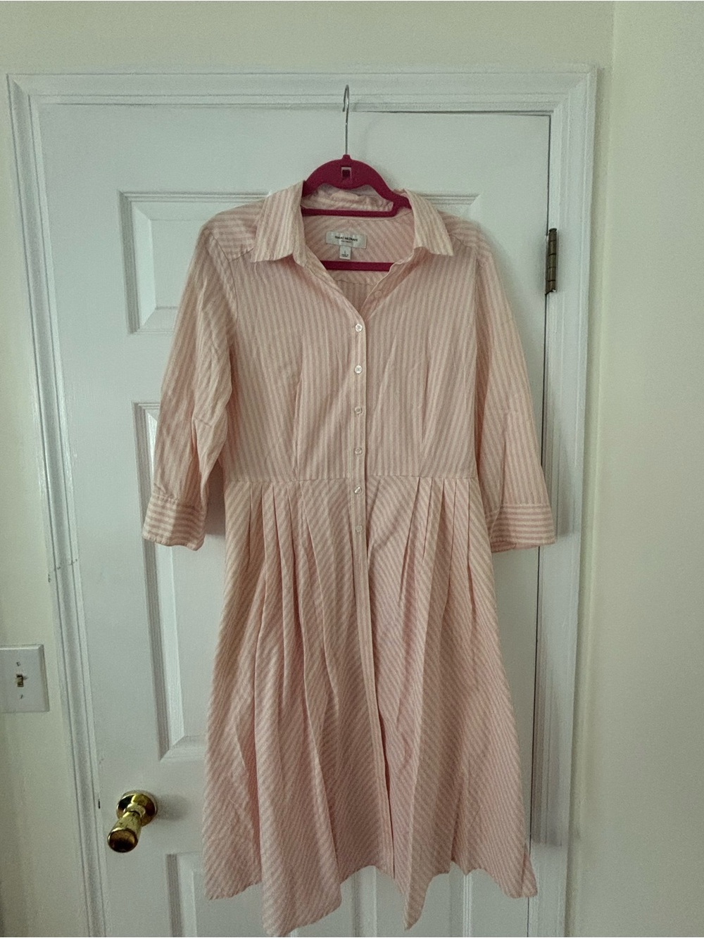 Isaac Mizrahi Soft Pink Striped Midi Shirt Dress